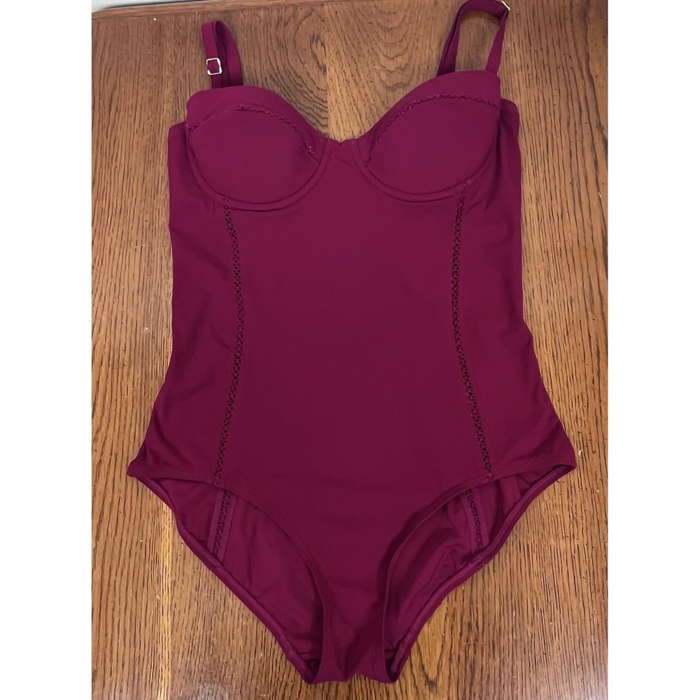 Tory Burch Women's Maroon Wine Underwire Swimsuit/ Adjustable Straps Small EXC - Picture 11 of 16